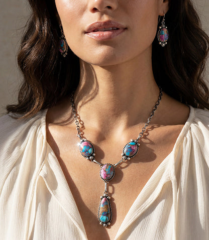 Dahlia Rose Turquoise Lariat Necklace And Earring Set