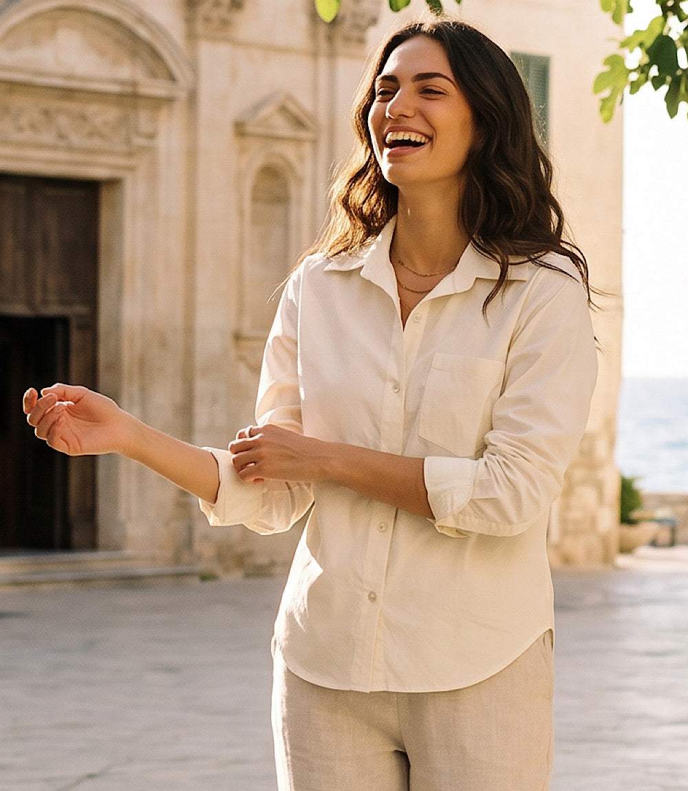 Ruched Sleeve Button-Up Shirt