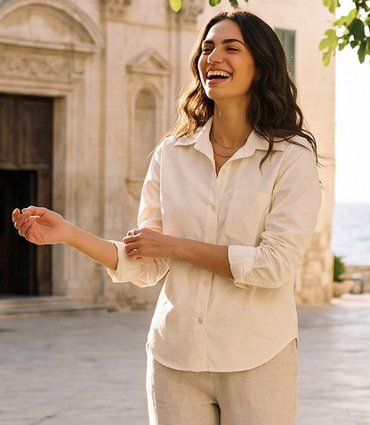 Ruched Sleeve Button-Up Shirt