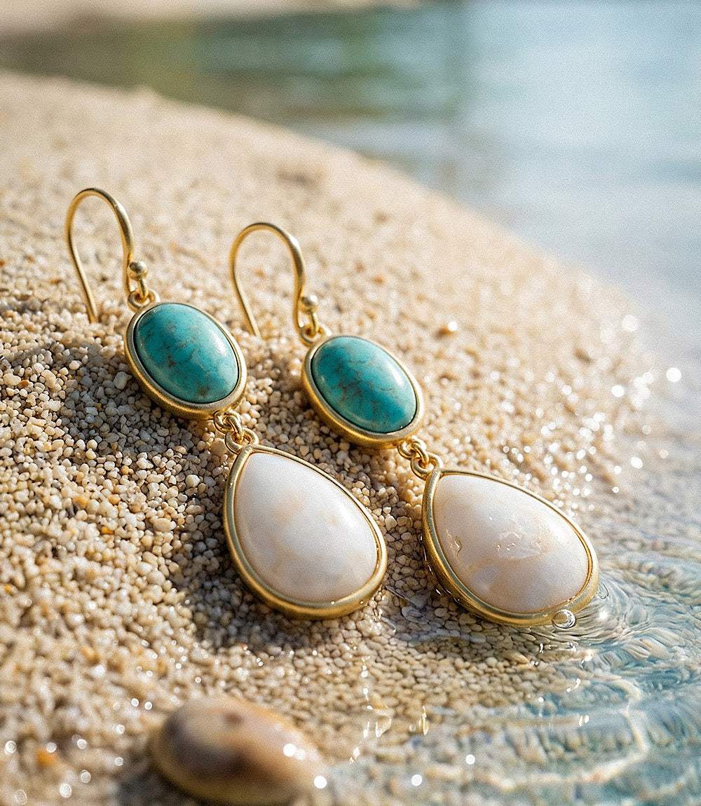 Turquoise And Pearl Teardrop Earrings