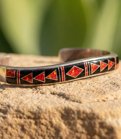 Black Onyx And Red Opal Cuff Bracelet