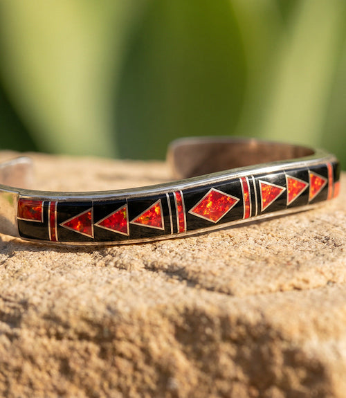 Black Onyx And Red Opal Cuff Bracelet