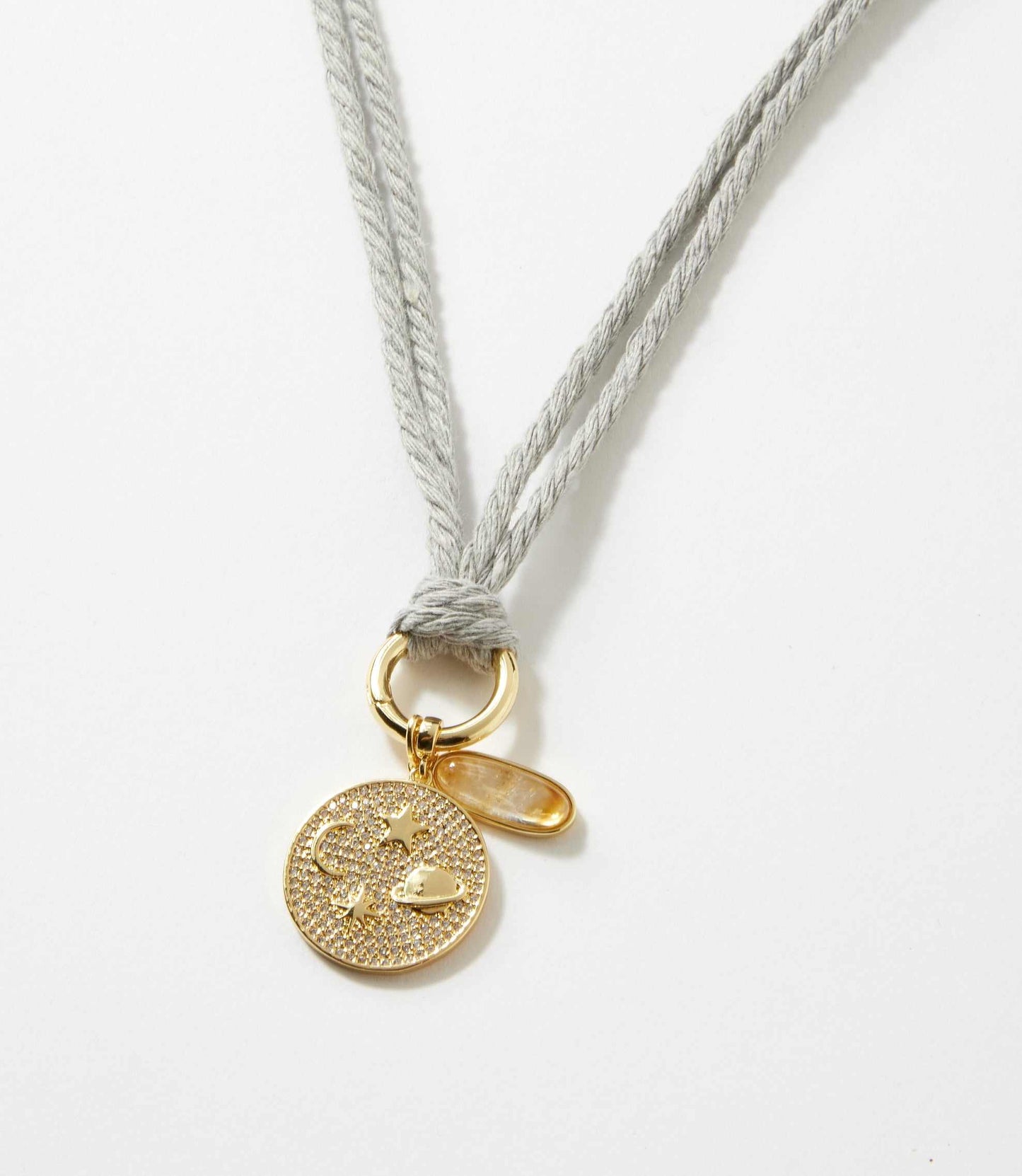 Galaxy Disc And Oval Gemstone Cord Necklace