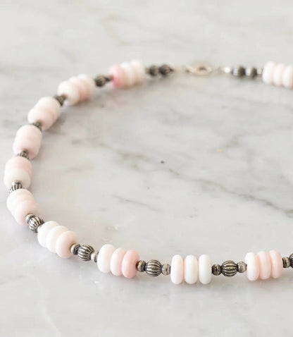 Pink Conch Beaded Sterling Silver Necklace