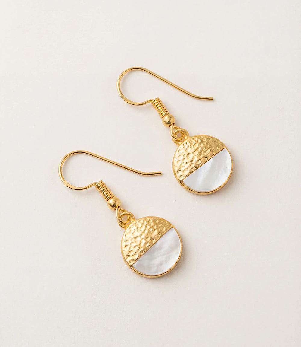 Pearl And Hammered Gold Disc Earrings