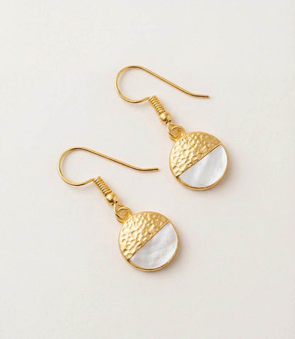 Pearl And Hammered Gold Disc Earrings