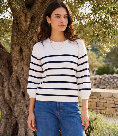 Stripe Puff Sleeve Raglan Sweater