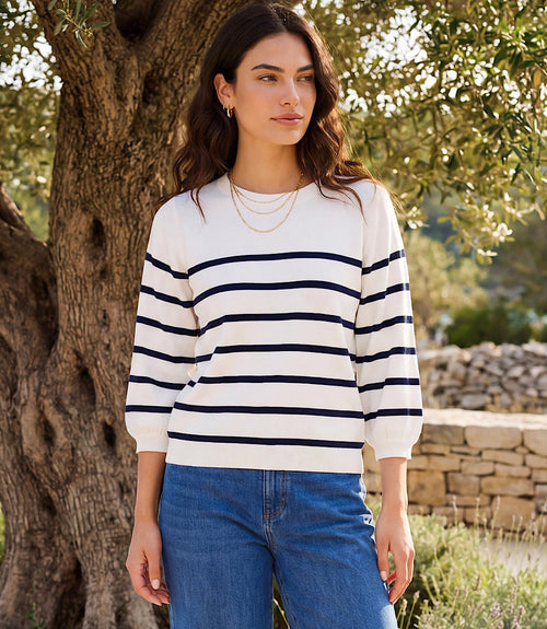 Stripe Puff Sleeve Raglan Sweater