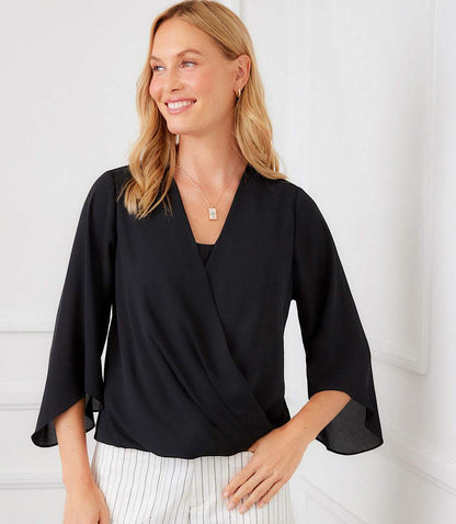 Bracelet Sleeve Drape Front Crossover Top