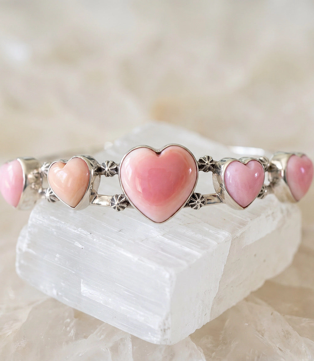 Pink Conch Station Heart Cuff Bracelet