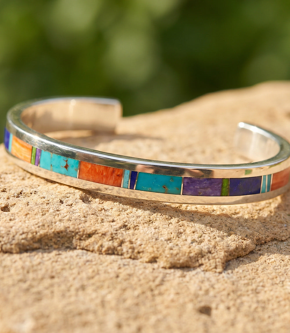 Multistone Turquoise Inlay Cuff Bracelet
