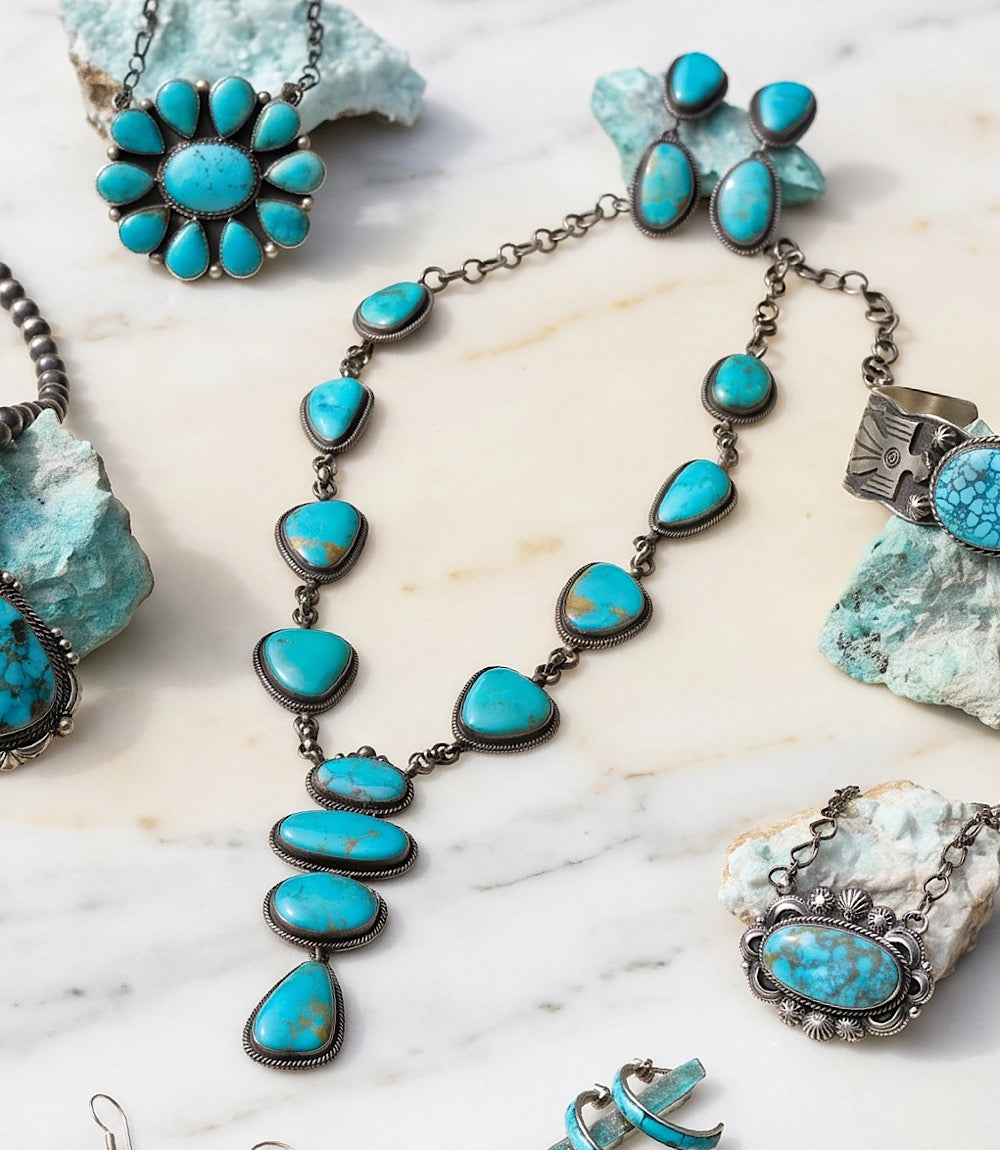 Kingman Turquoise Necklace And Earring Set