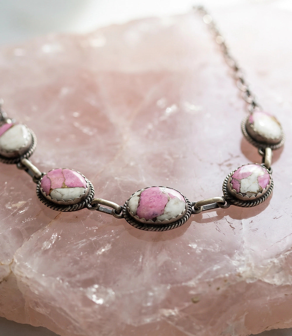 Embellished Cotton Candy Turquoise Link Necklace