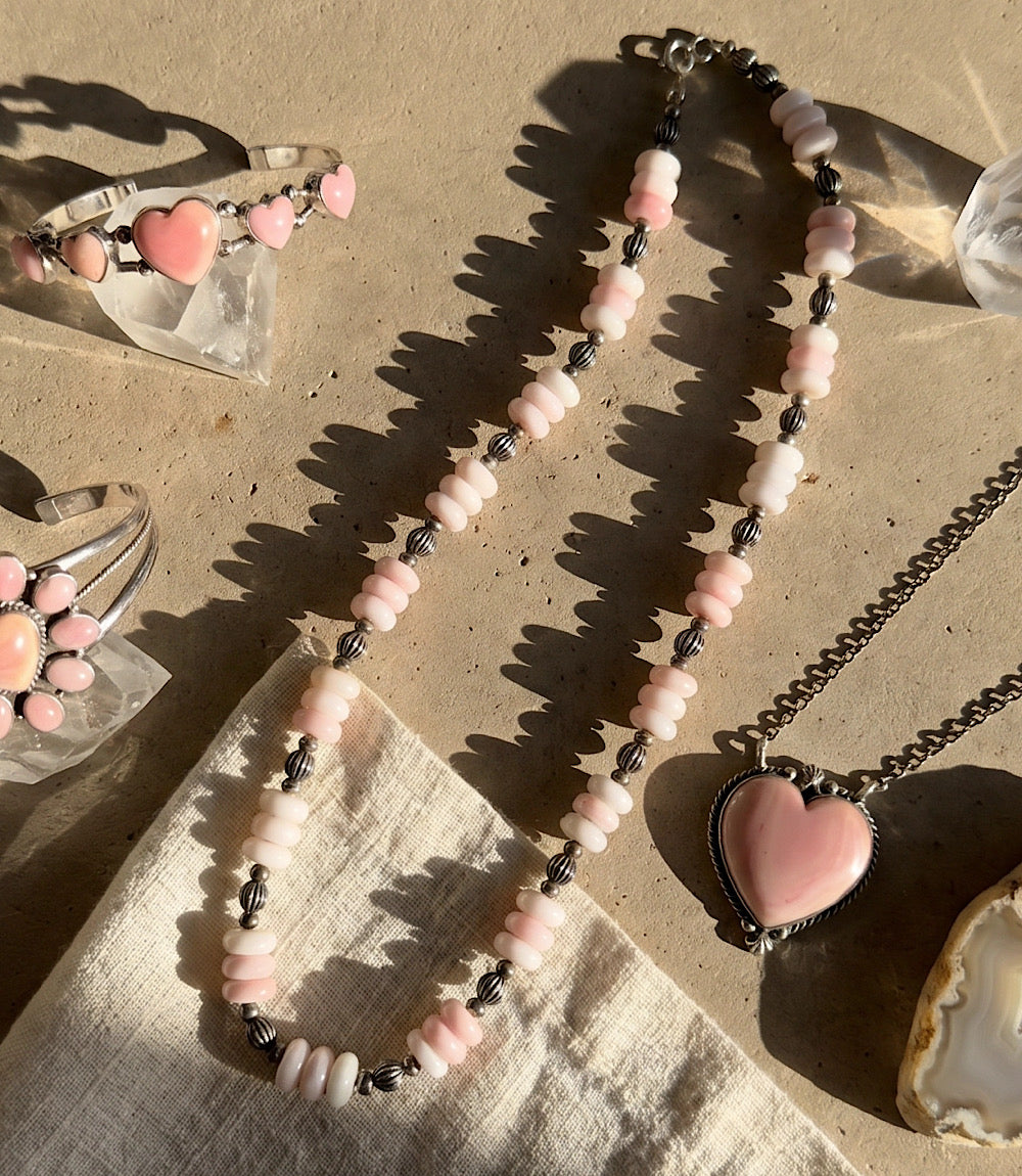 Pink Conch Beaded Sterling Silver Necklace