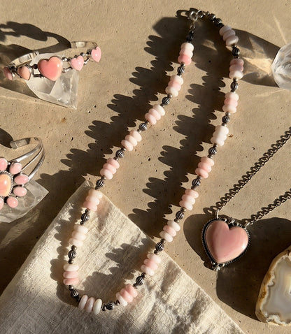 Pink Conch Beaded Sterling Silver Necklace