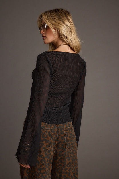 Boulevard Black Long Sleeve Tie Front Blouse