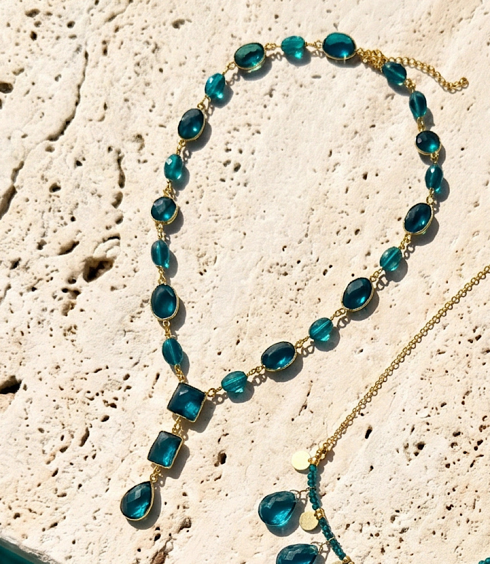 Teal Topaz Lariat Necklace