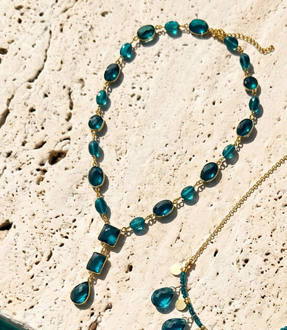 Teal Topaz Lariat Necklace