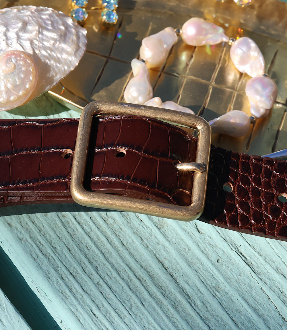 Streets Ahead Thin Crocodile Leather Buckle Belt