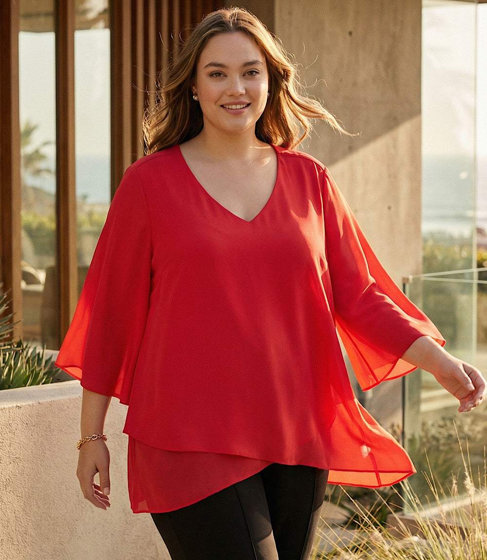 Plus Size Bracelet Sleeve Asymmetric Top