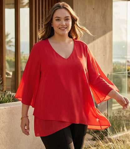 Plus Size Bracelet Sleeve Asymmetric Top