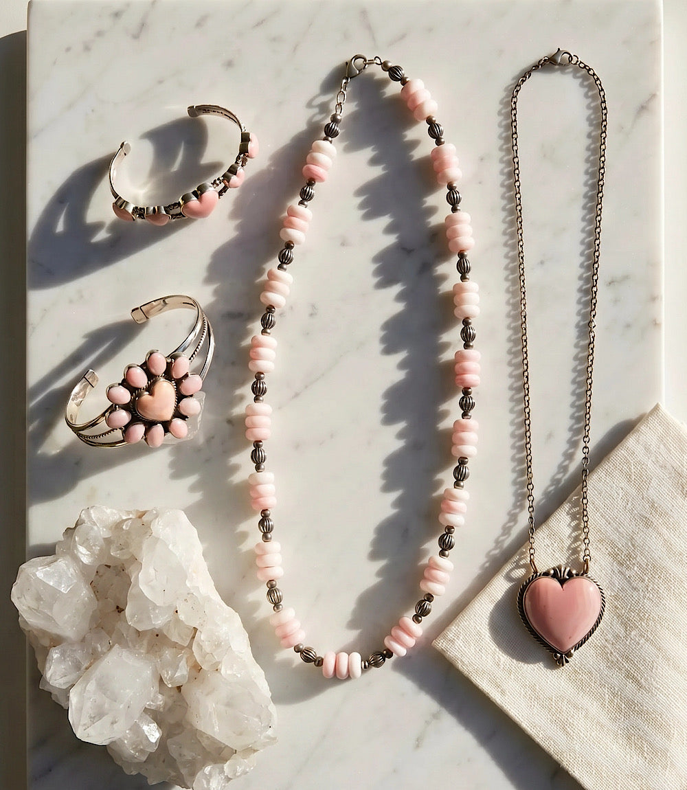 Pink Conch Station Heart Cuff Bracelet