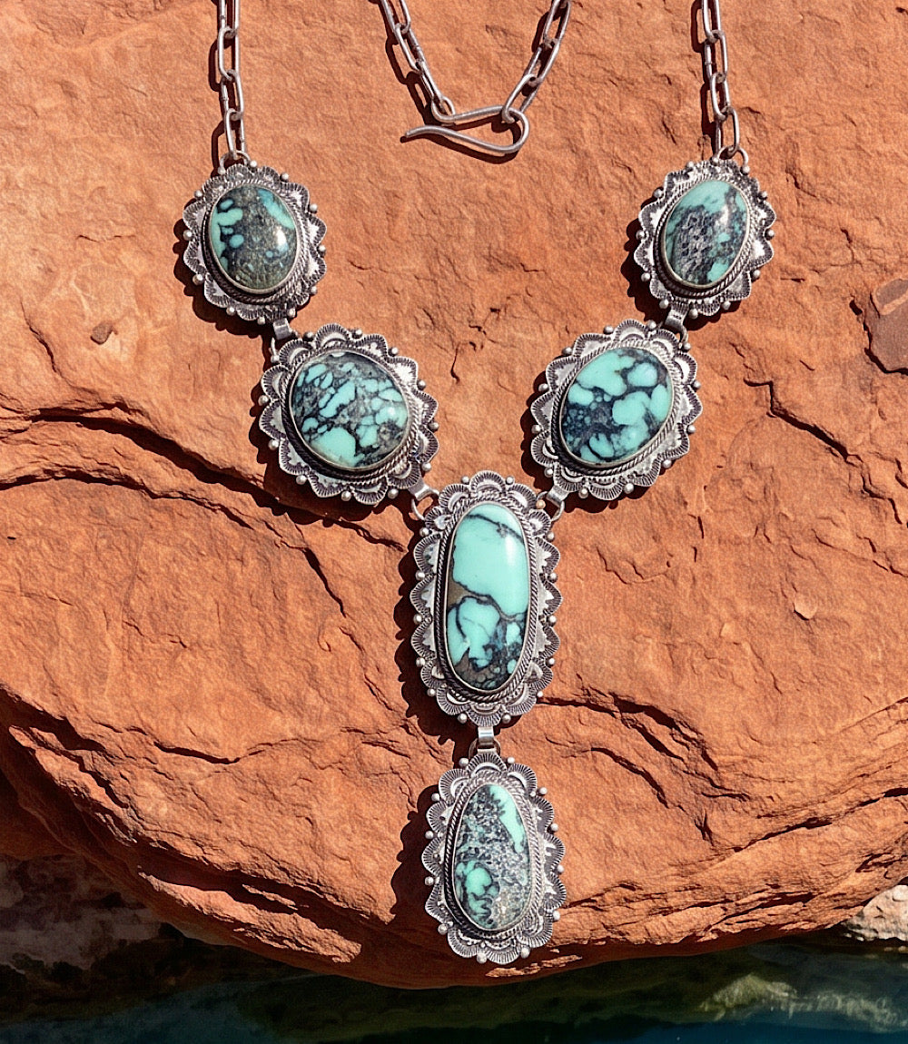 Rare New Lander Turquoise Lariat Necklace