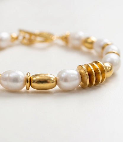 Pearl And Gold Toggle Bracelet