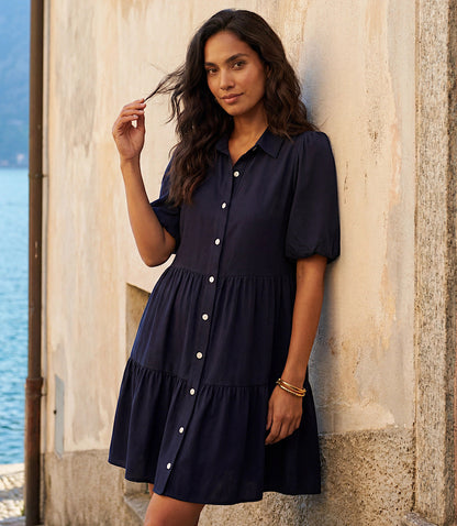 Puff Sleeve Tiered Shirtdress