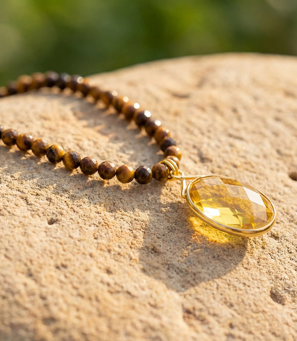 Tigers Eye Beaded Crystal Necklace