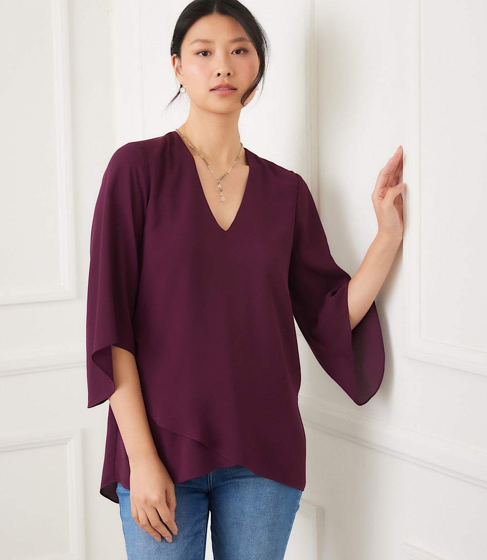 Petite Size Bracelet Sleeve Asymmetric Top