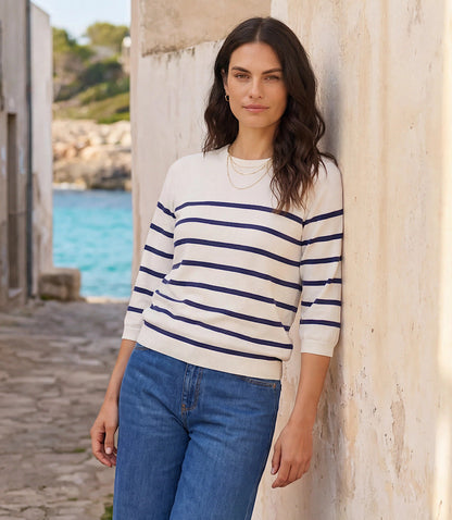 Stripe Puff Sleeve Raglan Sweater