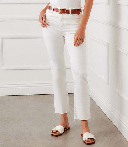Petite Size Raw Hem Straight Jeans