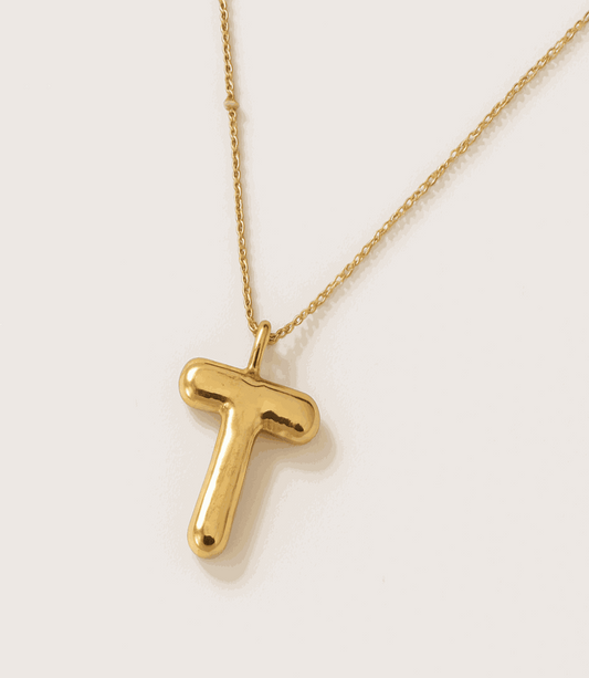Gold Bubble Letter Charm Necklace