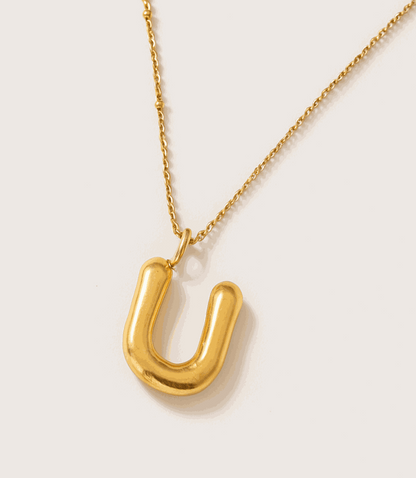 Gold Bubble Letter Charm Necklace