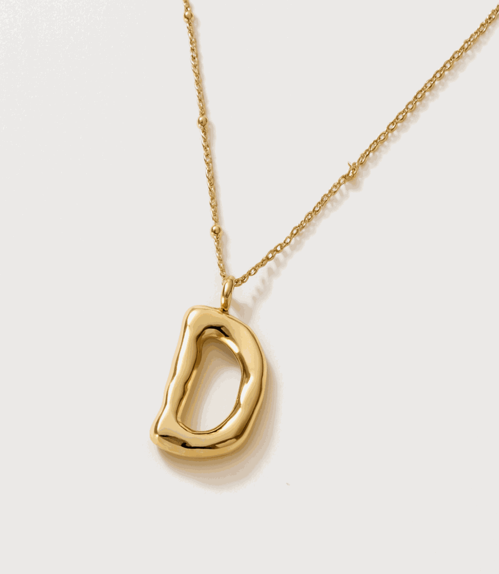 Gold Bubble Letter Charm Necklace