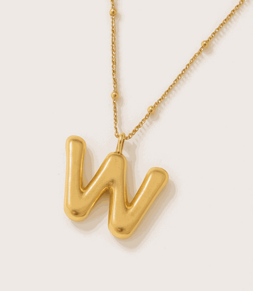Gold Bubble Letter Charm Necklace