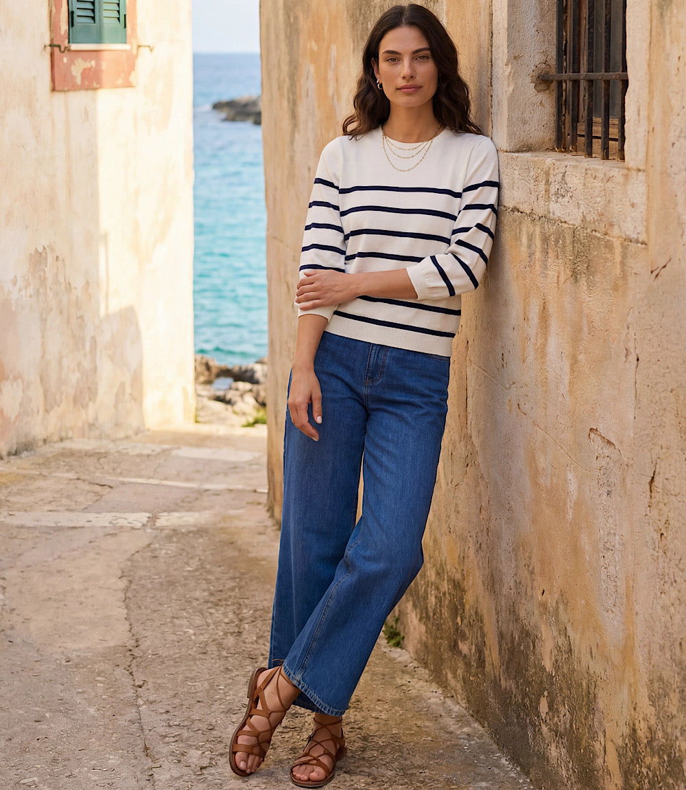 Stripe Puff Sleeve Raglan Sweater