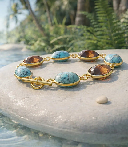 Mixed Turquoise And Gemstone Station Bracelet