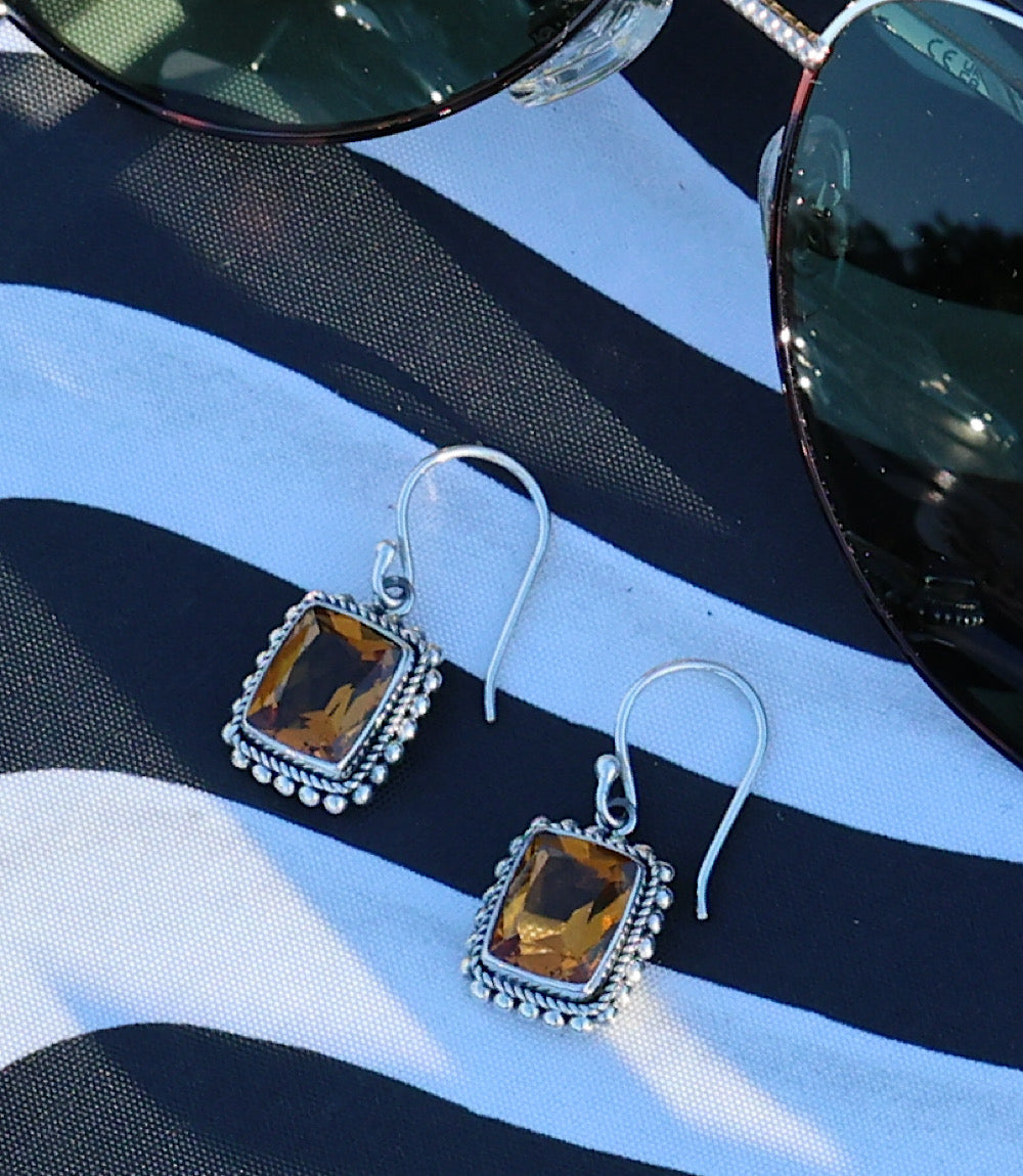 Sterling Silver Rectangular Gemstone Earrings