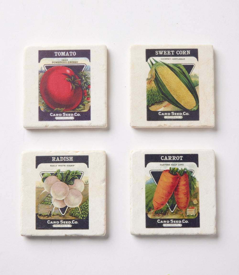 Seed Packet Marble Coasters, Set Of 4