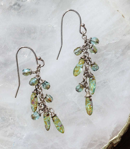 Rustic Creek Glass Cluster Earrings