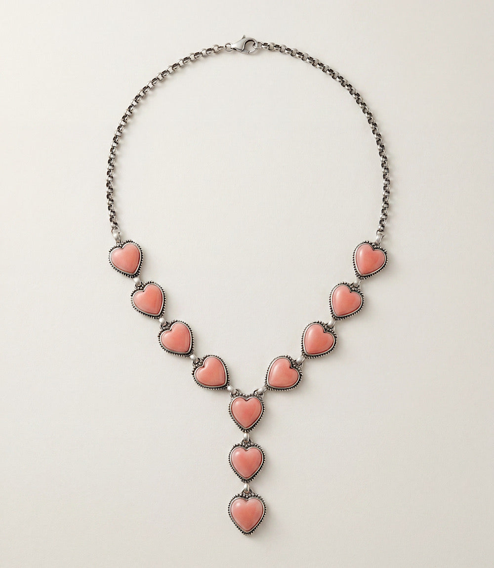 Pink Conch Heart Lariat Necklace