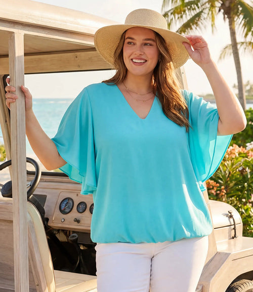 Plus Size Flutter Sleeve V-Neck Top