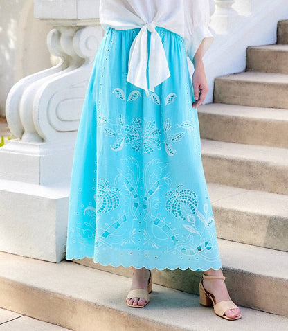 Cut-Out Embroidery Midi Skirt