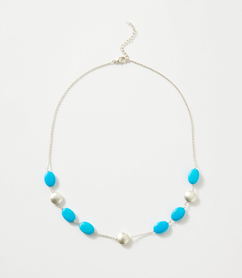 Turquoise And Silver Bead Station Necklace