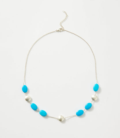 Turquoise And Silver Bead Station Necklace