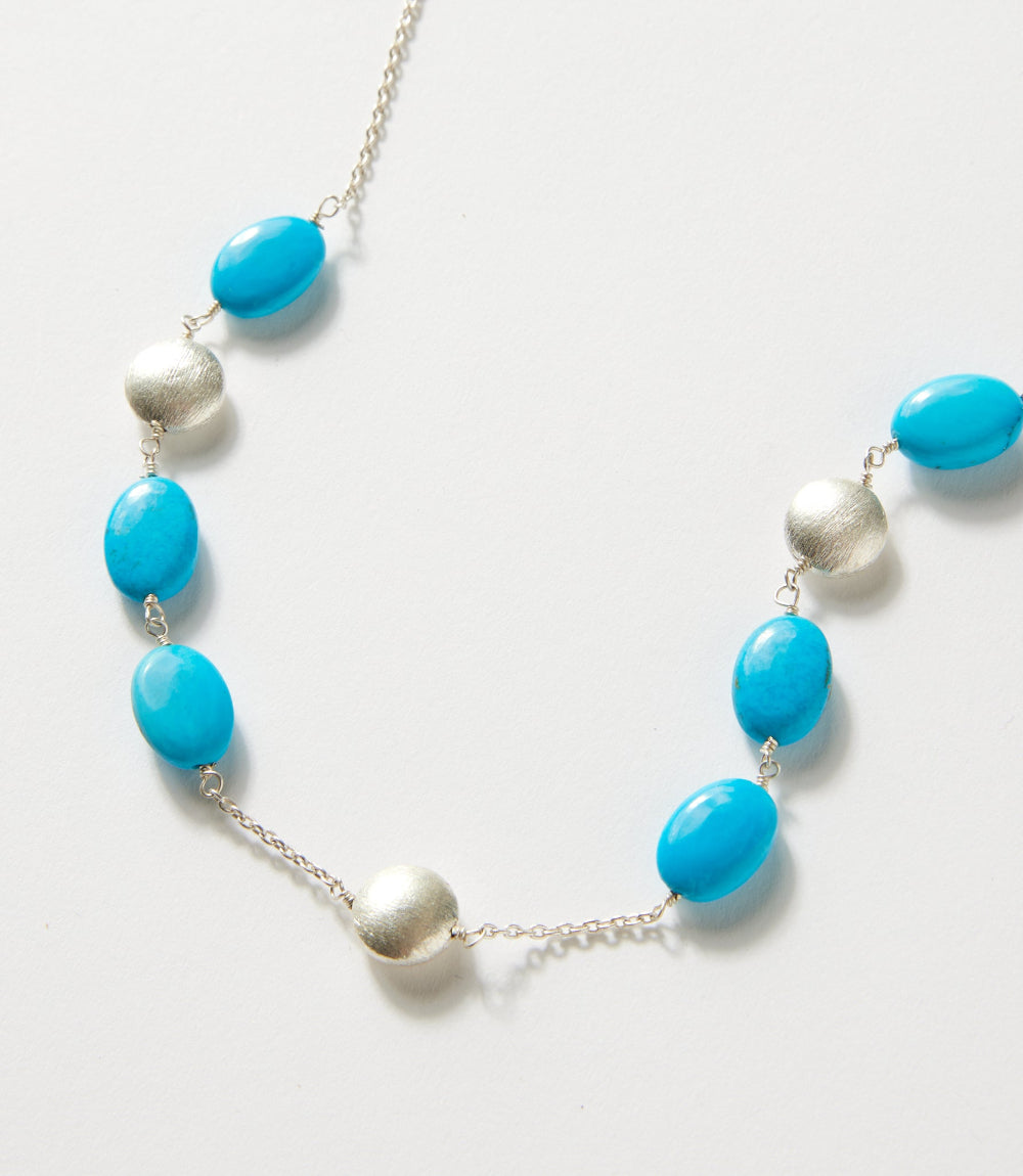 Turquoise And Silver Bead Station Necklace