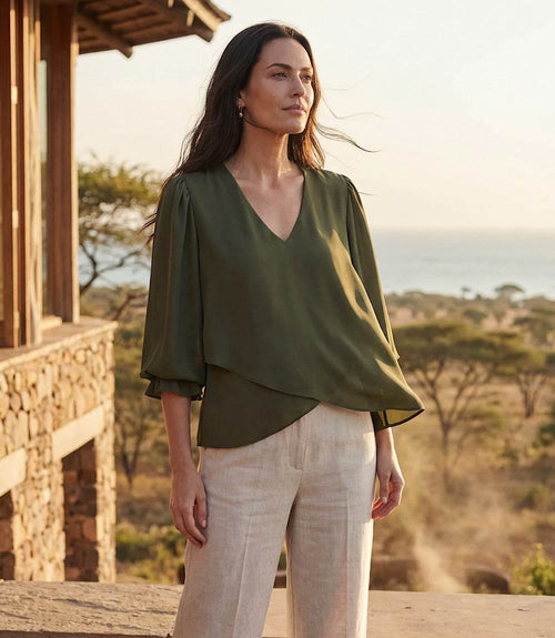 Petite Size Layered Sleeve Asymmetric Top