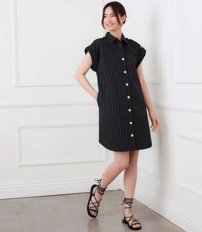 Stripe Cap Sleeve Shirtdress